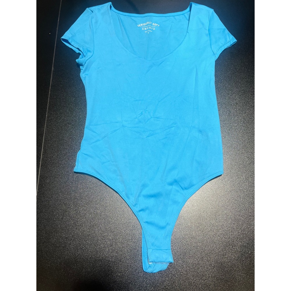 Aeropostale Seriously Soft Smooth Bodysuit Blue Short Sleeve Scoop Neck Small